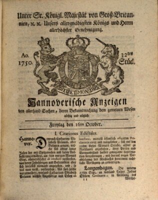 Hannoversche Anzeigen Freitag 16. Oktober 1750