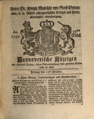 Hannoversche Anzeigen Freitag 23. Oktober 1750