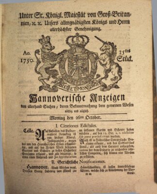 Hannoversche Anzeigen Montag 26. Oktober 1750