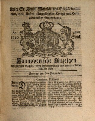 Hannoversche Anzeigen Freitag 6. November 1750