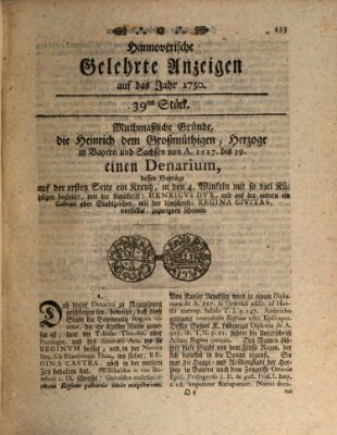 Hannoverische gelehrte Anzeigen (Hannoversche Anzeigen) Montag 9. November 1750