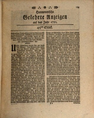 Hannoverische gelehrte Anzeigen (Hannoversche Anzeigen) Montag 30. November 1750