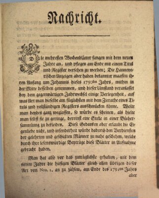 Hannoversche Anzeigen Donnerstag 31. Dezember 1750