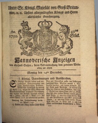 Hannoversche Anzeigen Montag 14. Dezember 1750