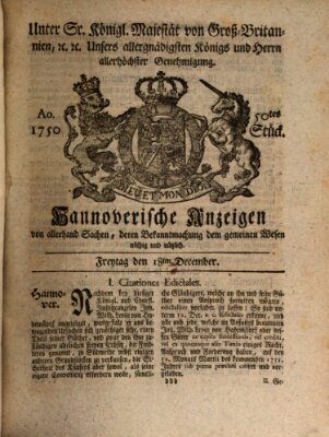 Hannoversche Anzeigen Freitag 18. Dezember 1750