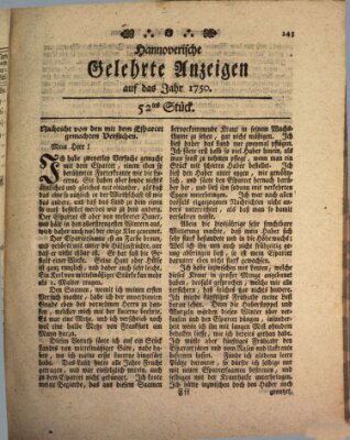 Hannoverische gelehrte Anzeigen (Hannoversche Anzeigen) Donnerstag 24. Dezember 1750