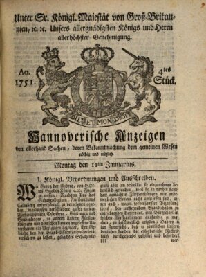 Hannoversche Anzeigen Montag 11. Januar 1751