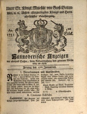 Hannoversche Anzeigen Freitag 15. Januar 1751