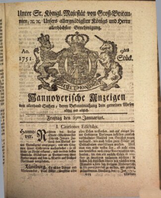 Hannoversche Anzeigen Freitag 29. Januar 1751