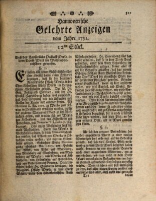 Hannoverische gelehrte Anzeigen (Hannoversche Anzeigen) Montag 8. Februar 1751