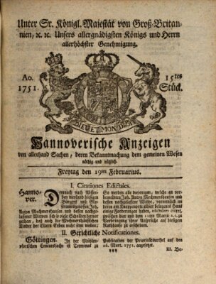 Hannoversche Anzeigen Freitag 19. Februar 1751