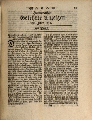 Hannoverische gelehrte Anzeigen (Hannoversche Anzeigen) Montag 22. Februar 1751