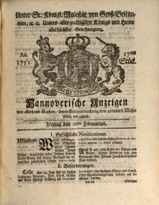 Hannoversche Anzeigen Freitag 26. Februar 1751