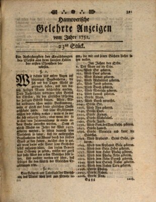 Hannoverische gelehrte Anzeigen (Hannoversche Anzeigen) Freitag 19. März 1751