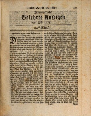 Hannoverische gelehrte Anzeigen (Hannoversche Anzeigen) Montag 22. März 1751