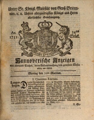 Hannoversche Anzeigen Montag 22. März 1751