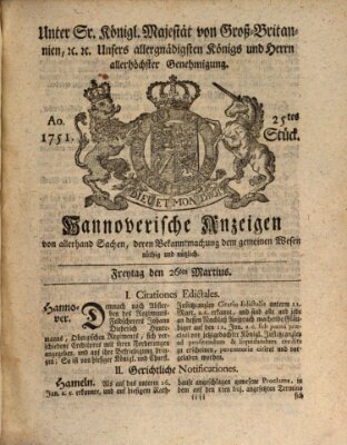 Hannoversche Anzeigen Freitag 26. März 1751