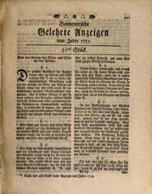 Hannoverische gelehrte Anzeigen (Hannoversche Anzeigen) Freitag 16. April 1751