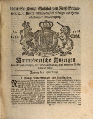 Hannoversche Anzeigen Freitag 23. April 1751