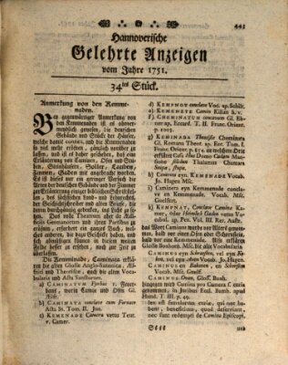 Hannoverische gelehrte Anzeigen (Hannoversche Anzeigen) Montag 26. April 1751