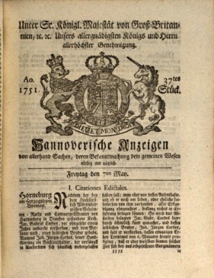 Hannoversche Anzeigen Freitag 7. Mai 1751