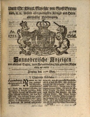 Hannoversche Anzeigen Freitag 21. Mai 1751