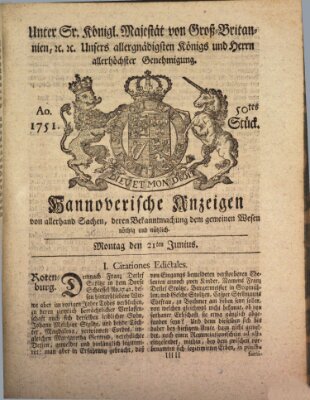 Hannoversche Anzeigen Montag 21. Juni 1751