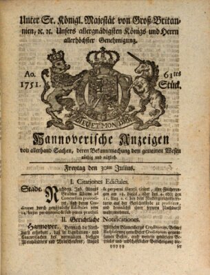 Hannoversche Anzeigen Freitag 30. Juli 1751