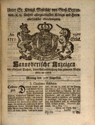 Hannoversche Anzeigen Montag 30. August 1751