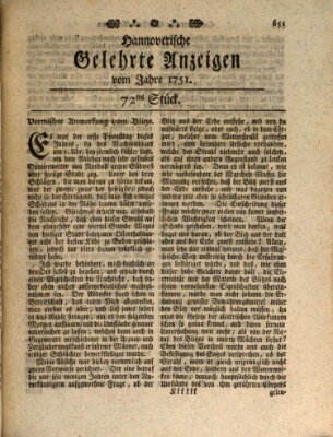 Hannoverische gelehrte Anzeigen (Hannoversche Anzeigen) Montag 6. September 1751