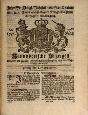 Hannoversche Anzeigen Freitag 24. September 1751