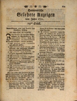 Hannoverische gelehrte Anzeigen (Hannoversche Anzeigen) Montag 27. September 1751