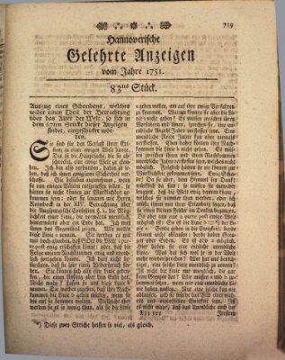 Hannoverische gelehrte Anzeigen (Hannoversche Anzeigen) Freitag 15. Oktober 1751