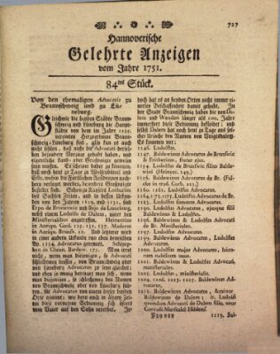 Hannoverische gelehrte Anzeigen (Hannoversche Anzeigen) Montag 18. Oktober 1751