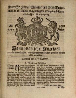 Hannoversche Anzeigen Montag 25. Oktober 1751