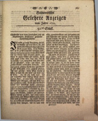 Hannoverische gelehrte Anzeigen (Hannoversche Anzeigen) Freitag 12. November 1751