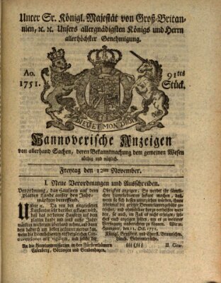 Hannoversche Anzeigen Freitag 12. November 1751