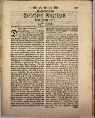 Hannoverische gelehrte Anzeigen (Hannoversche Anzeigen) Montag 6. Dezember 1751