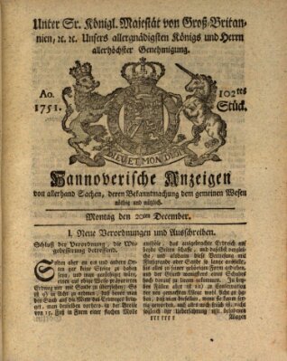 Hannoversche Anzeigen Montag 20. Dezember 1751