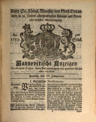 Hannoversche Anzeigen Freitag 7. Januar 1752