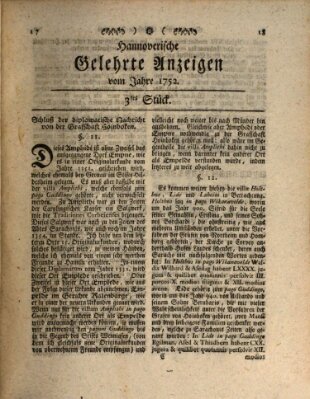 Hannoverische gelehrte Anzeigen (Hannoversche Anzeigen) Montag 10. Januar 1752