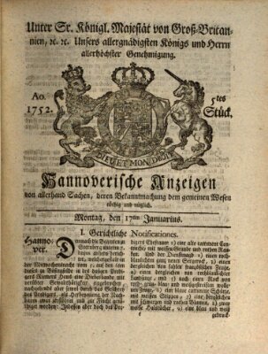 Hannoversche Anzeigen Montag 17. Januar 1752