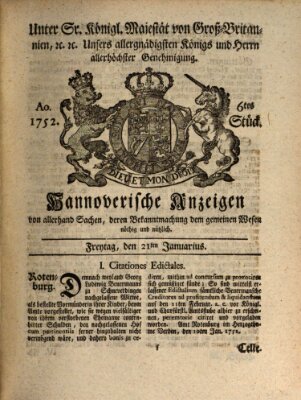 Hannoversche Anzeigen Freitag 21. Januar 1752