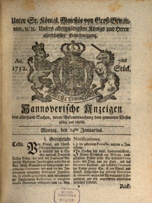 Hannoversche Anzeigen Montag 24. Januar 1752