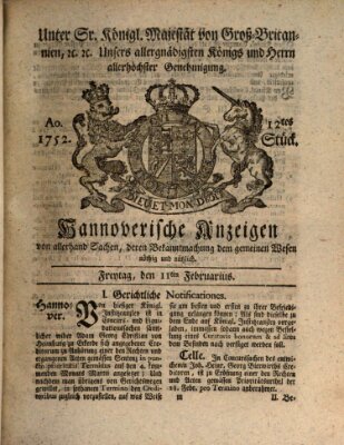 Hannoversche Anzeigen Freitag 11. Februar 1752