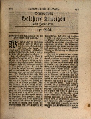 Hannoverische gelehrte Anzeigen (Hannoversche Anzeigen) Montag 14. Februar 1752