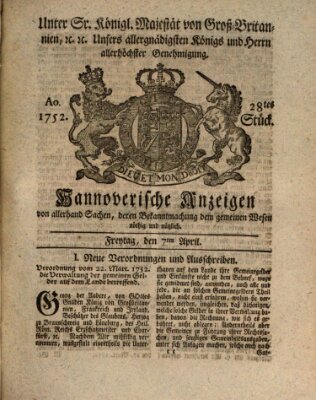 Hannoversche Anzeigen Freitag 7. April 1752