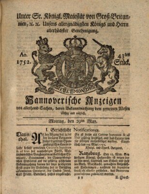 Hannoversche Anzeigen Montag 29. Mai 1752