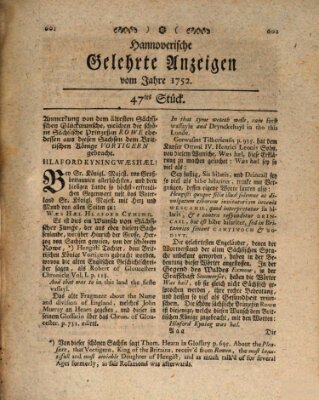 Hannoverische gelehrte Anzeigen (Hannoversche Anzeigen) Montag 12. Juni 1752