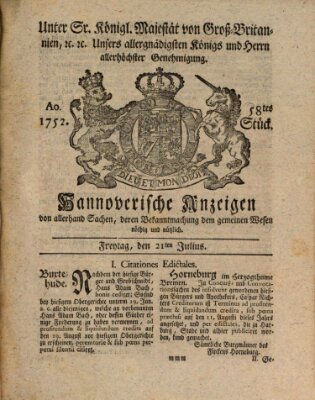 Hannoversche Anzeigen Freitag 21. Juli 1752